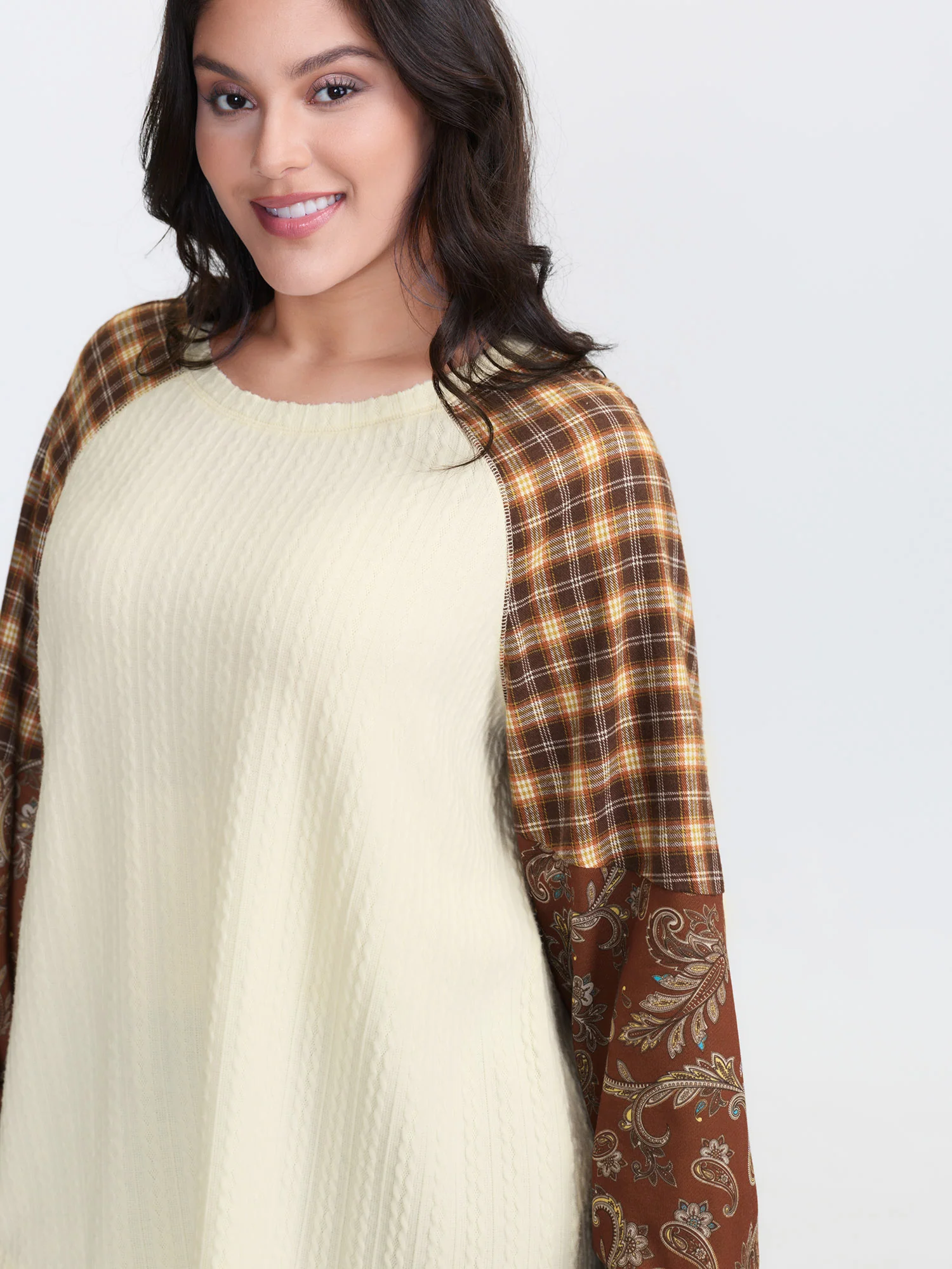 Plaid Paisley Print Textured Sweatshirt - Image 3