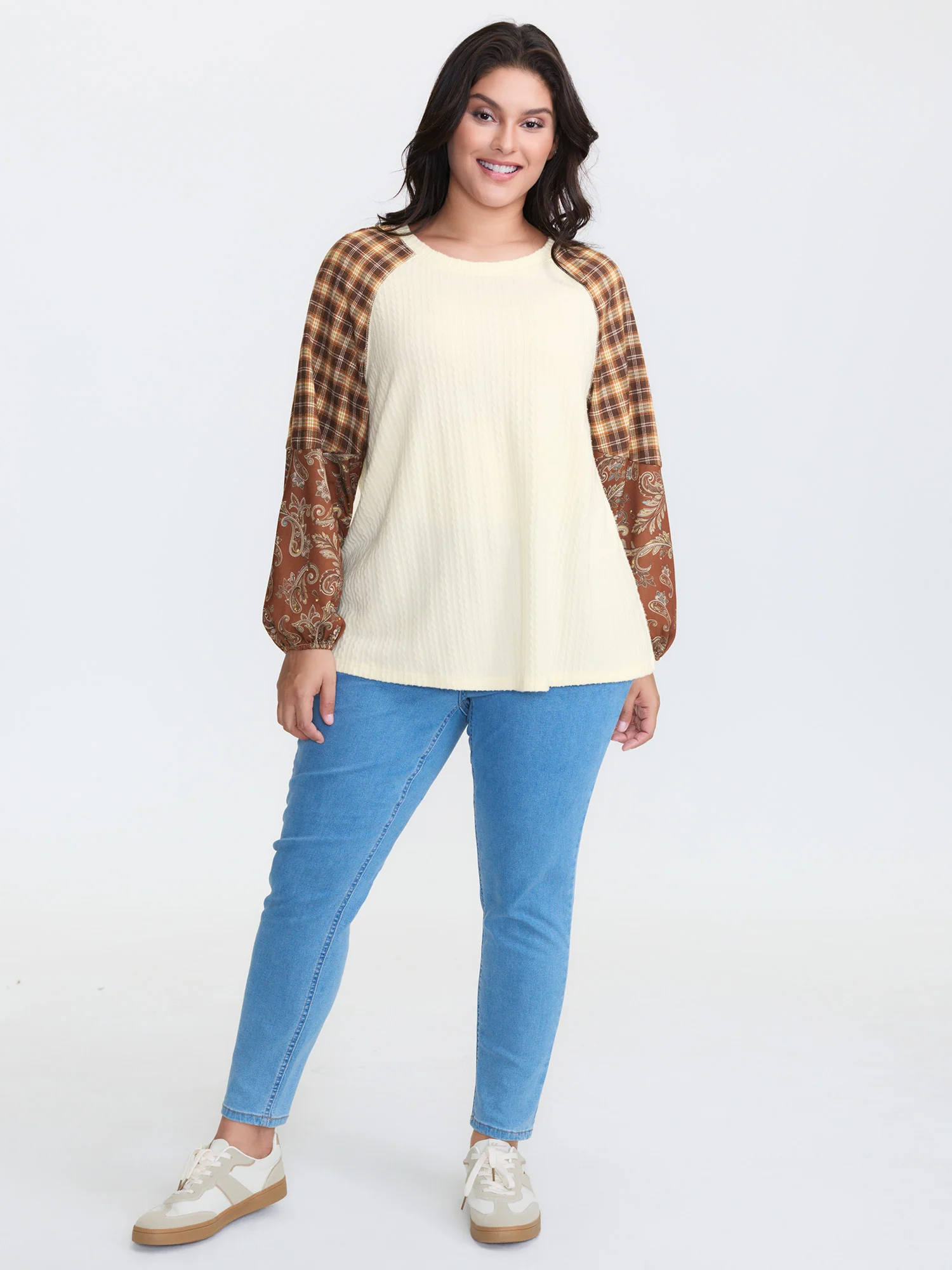 Plaid Paisley Print Textured Sweatshirt - Image 4