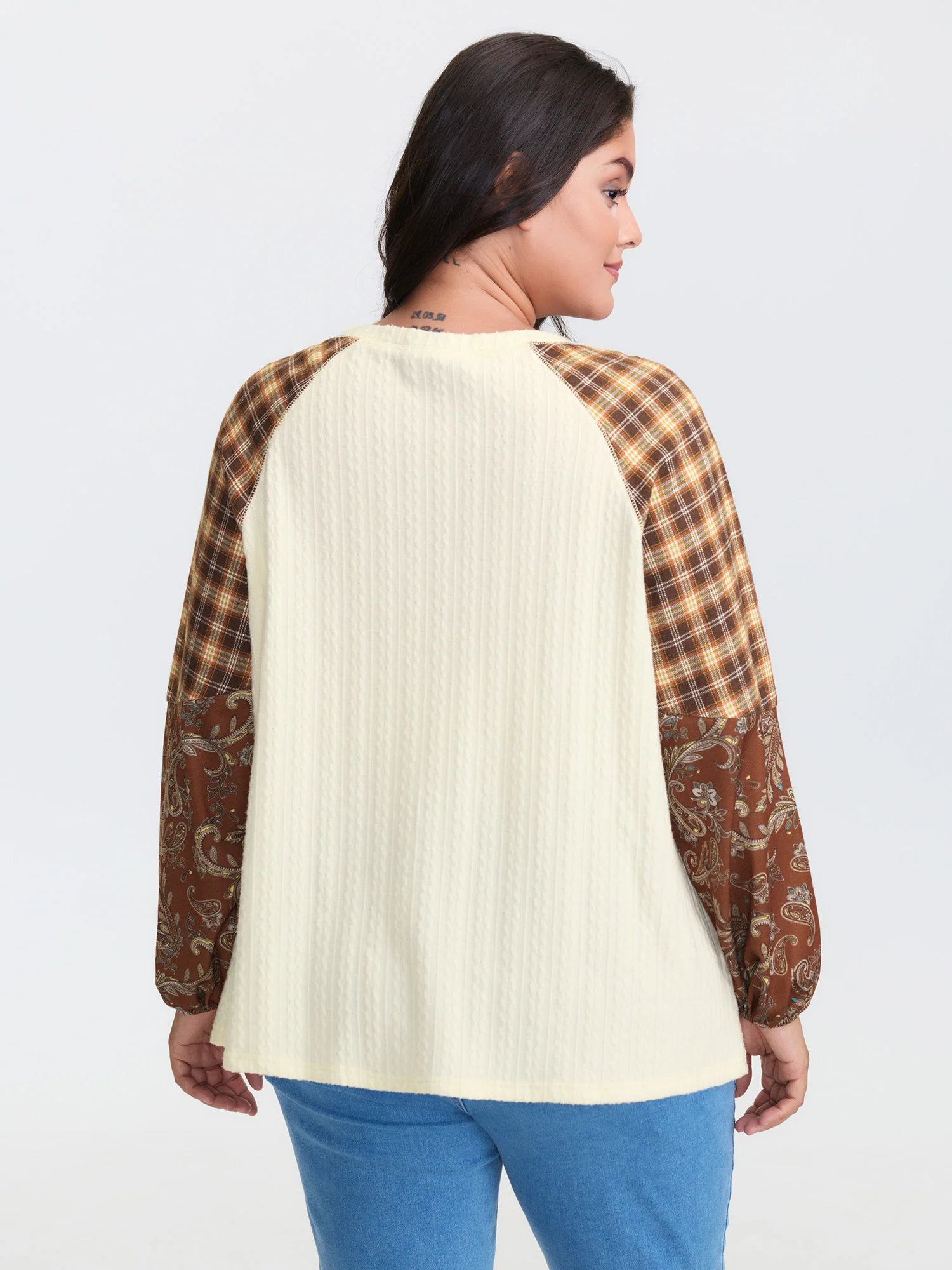 Plaid Paisley Print Textured Sweatshirt - Image 5
