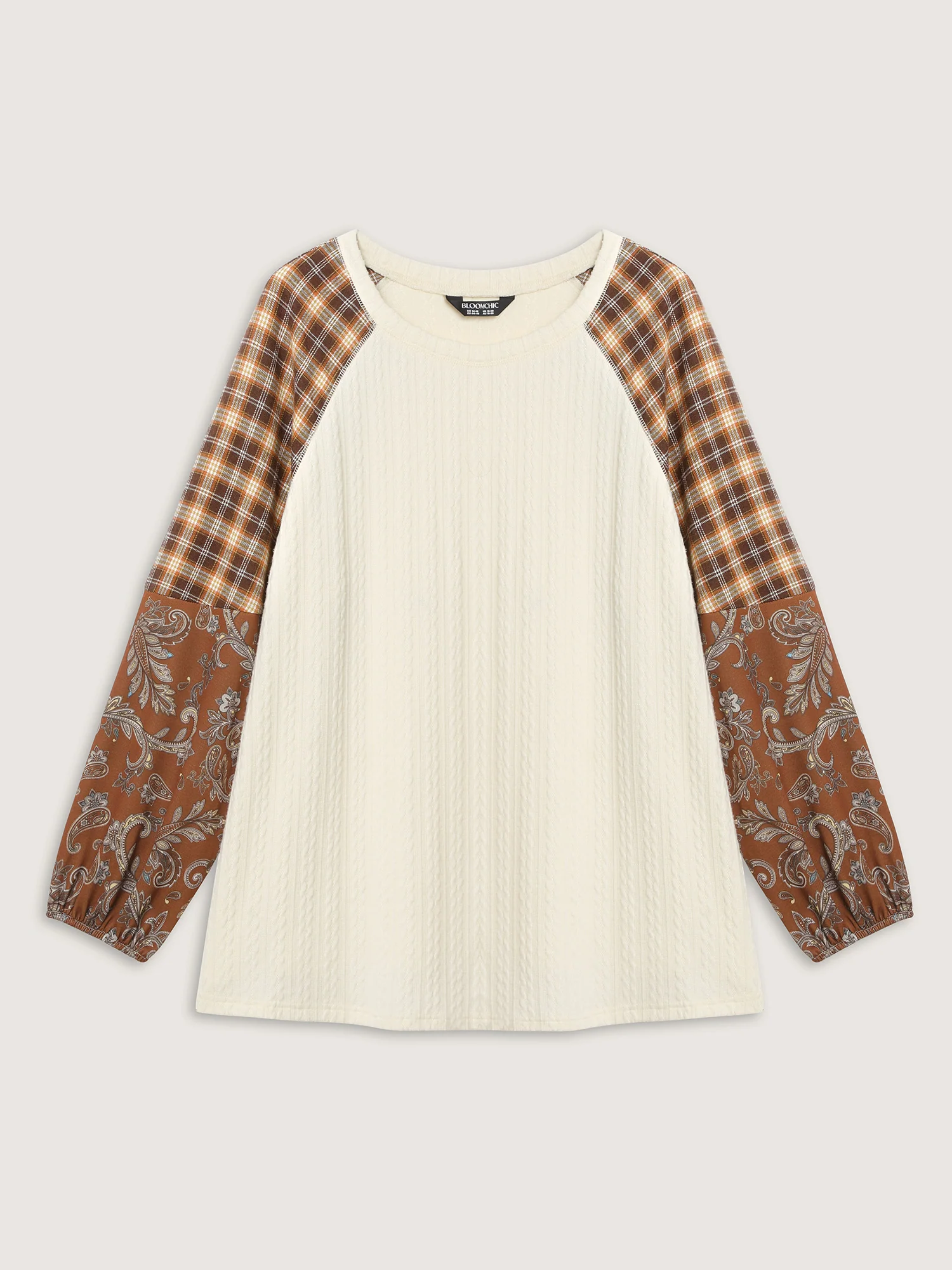 Plaid Paisley Print Textured Sweatshirt - Image 8