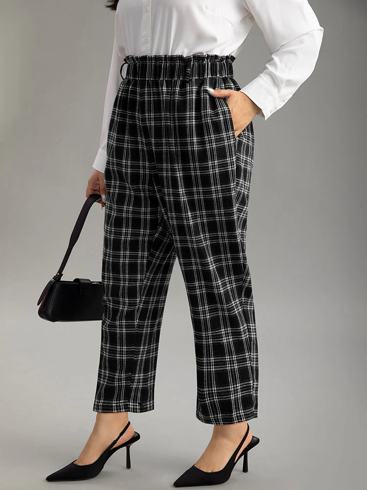 Plaid Paperbag Waist Pocket Pants - Image 2