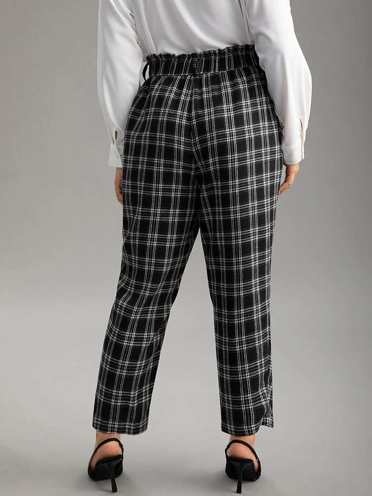 Plaid Paperbag Waist Pocket Pants - Image 4