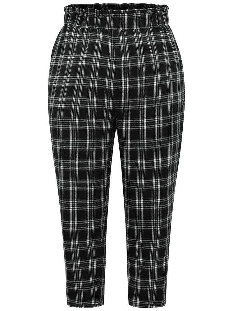 Plaid Paperbag Waist Pocket Pants - Image 7