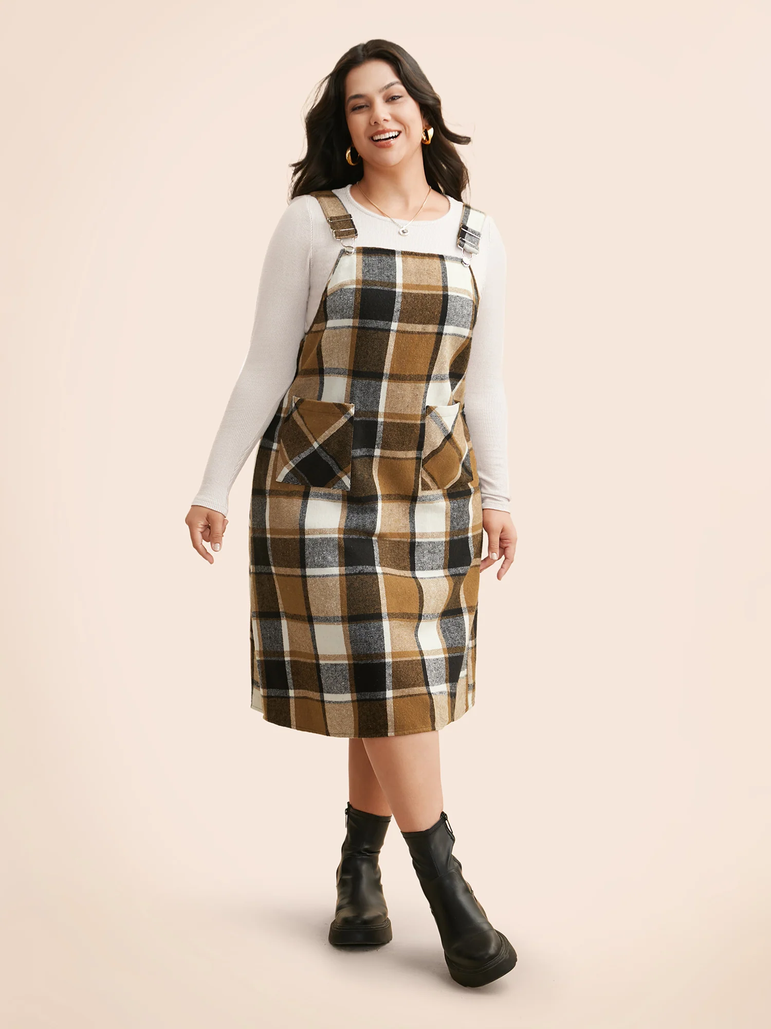 Plaid Patch Pocket Overall Dress - Image 2