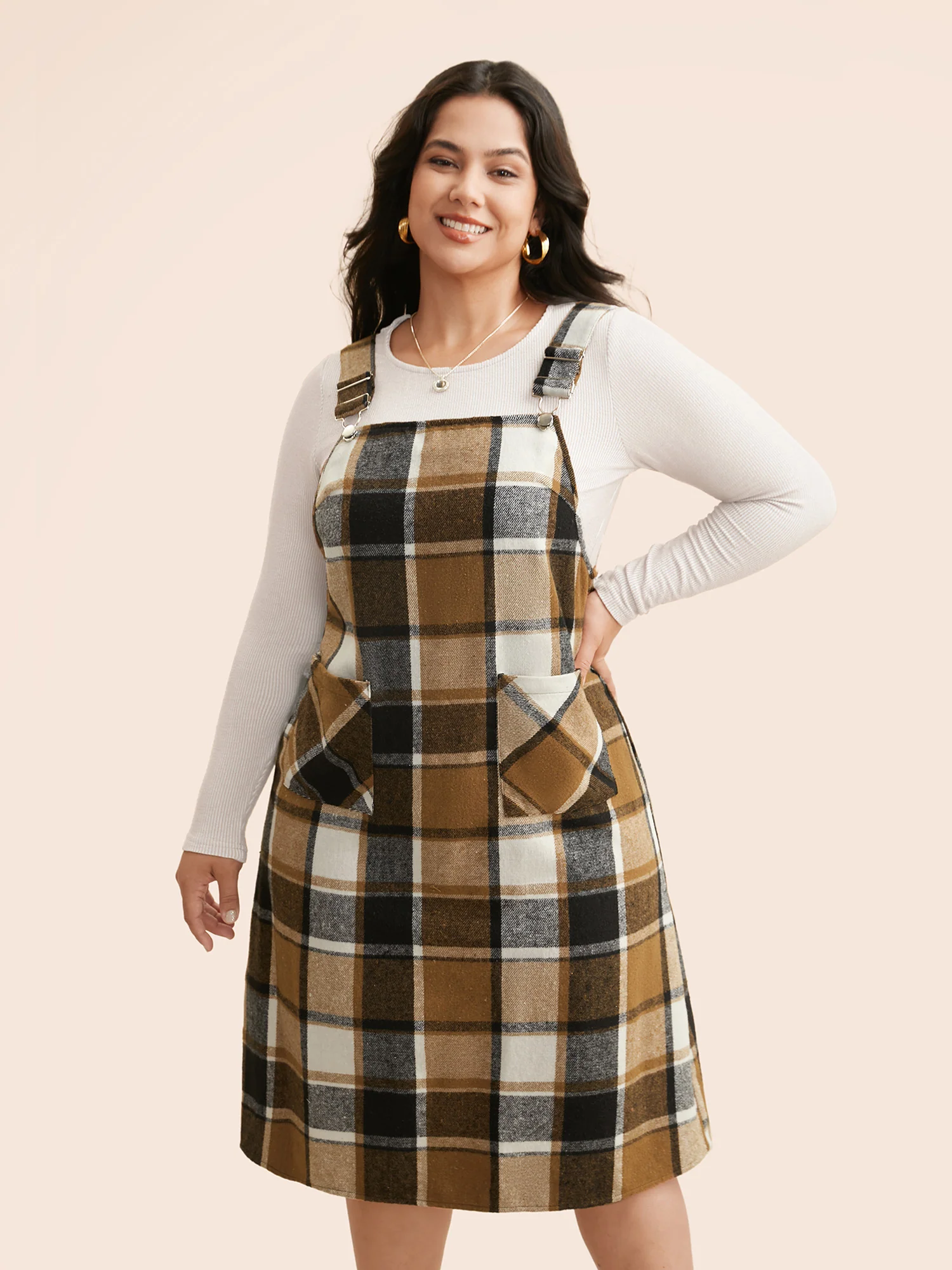 Plaid Patch Pocket Overall Dress - Image 3