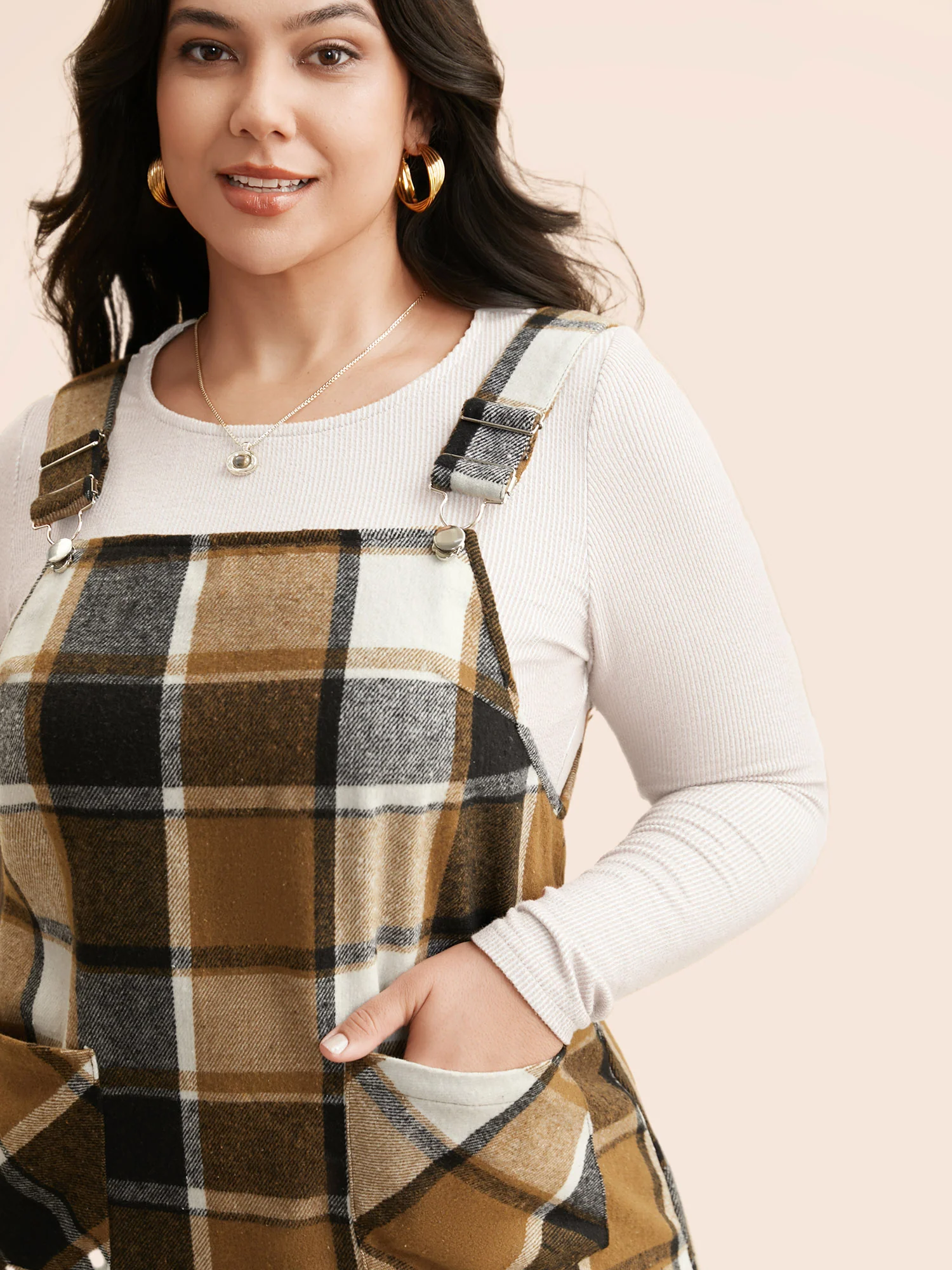 Plaid Patch Pocket Overall Dress - Image 4