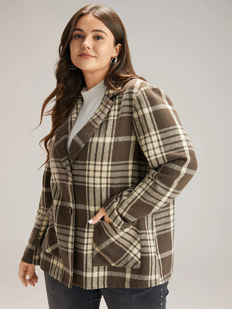 Plaid Patched Pocket Button Through Coat - Image 3