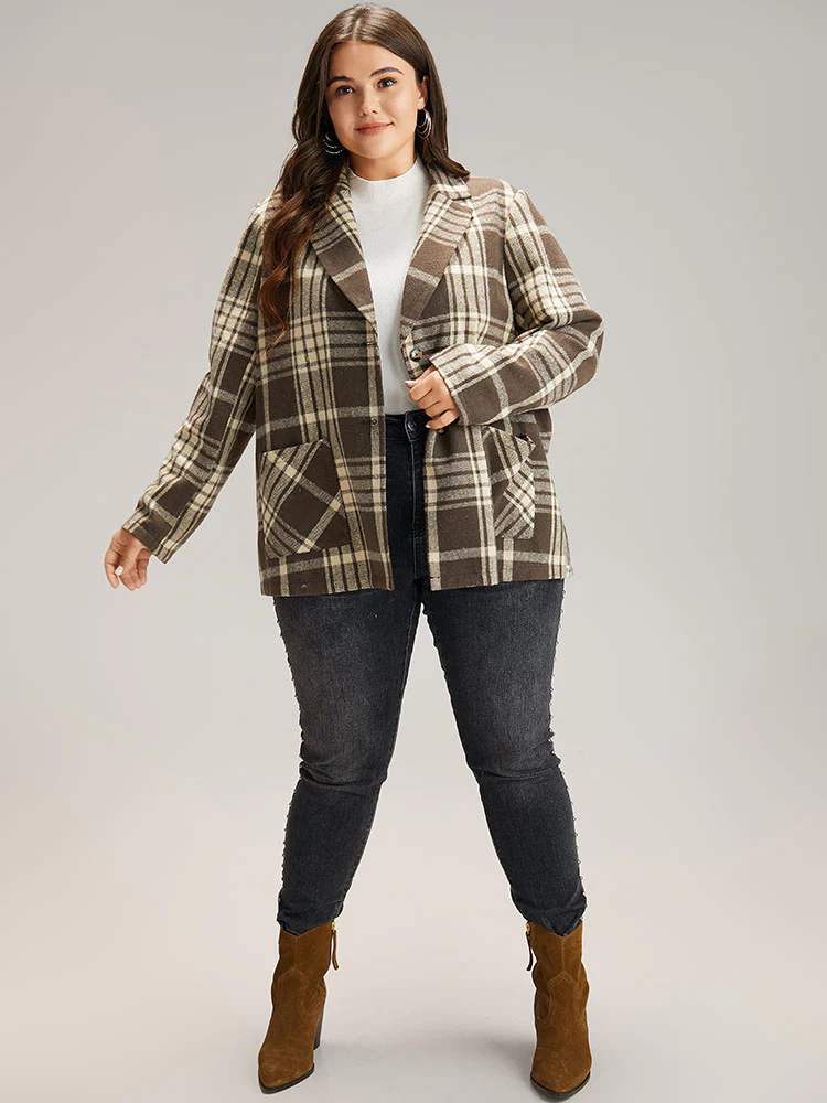 Plaid Patched Pocket Button Through Coat - Image 4