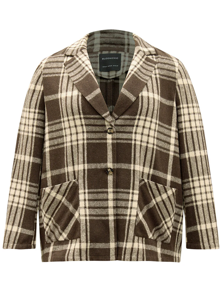 Plaid Patched Pocket Button Through Coat - Image 8