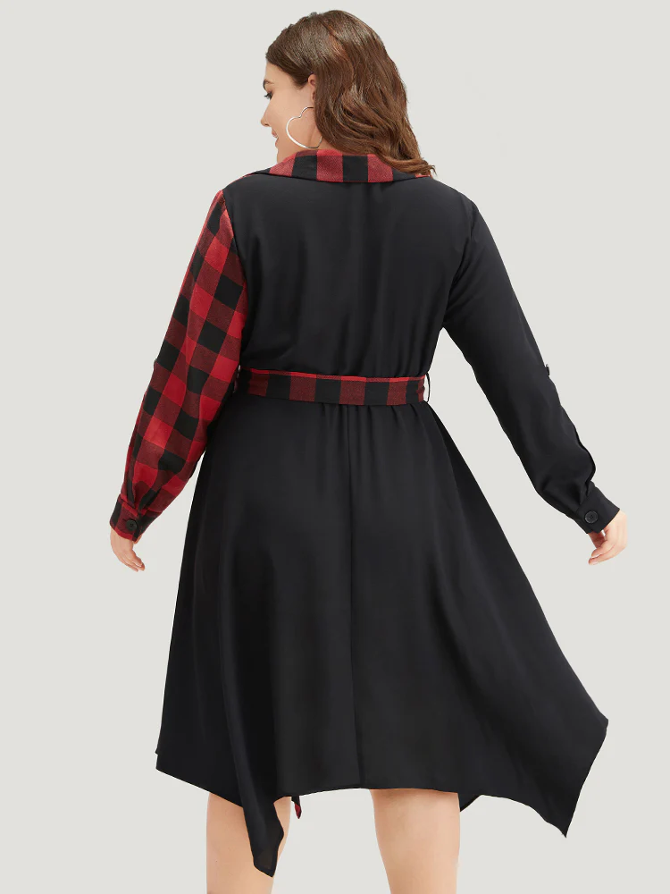 Plaid Patchwork Belted Hanky Hem Dress - Image 4