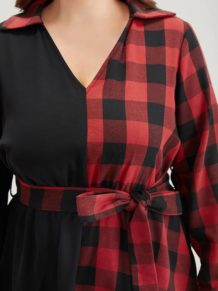 Plaid Patchwork Belted Hanky Hem Dress - Image 6