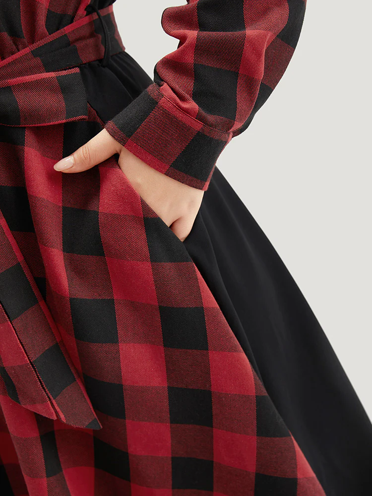 Plaid Patchwork Belted Hanky Hem Dress - Image 7