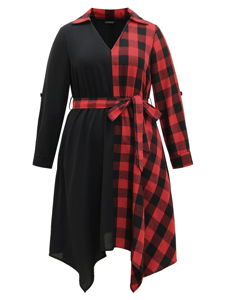 Plaid Patchwork Belted Hanky Hem Dress - Image 8