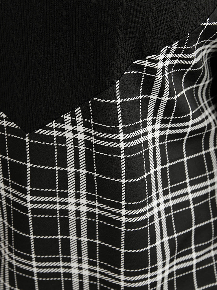 Plaid Patchwork Button Detail Funnel Neck Sweatshirt - Image 8