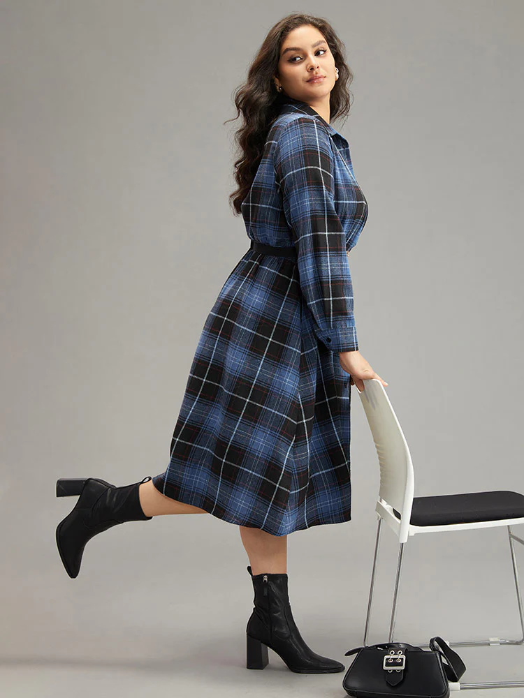 Plaid Patchwork Button Through Pocket Dress - Image 3
