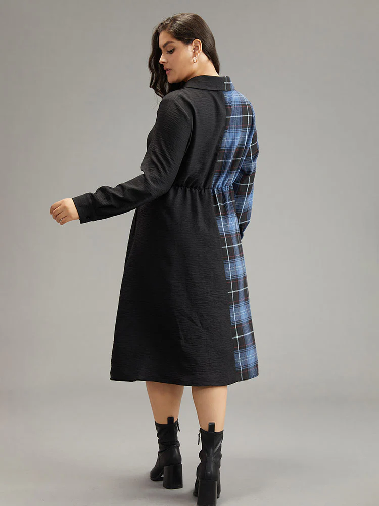 Plaid Patchwork Button Through Pocket Dress - Image 4