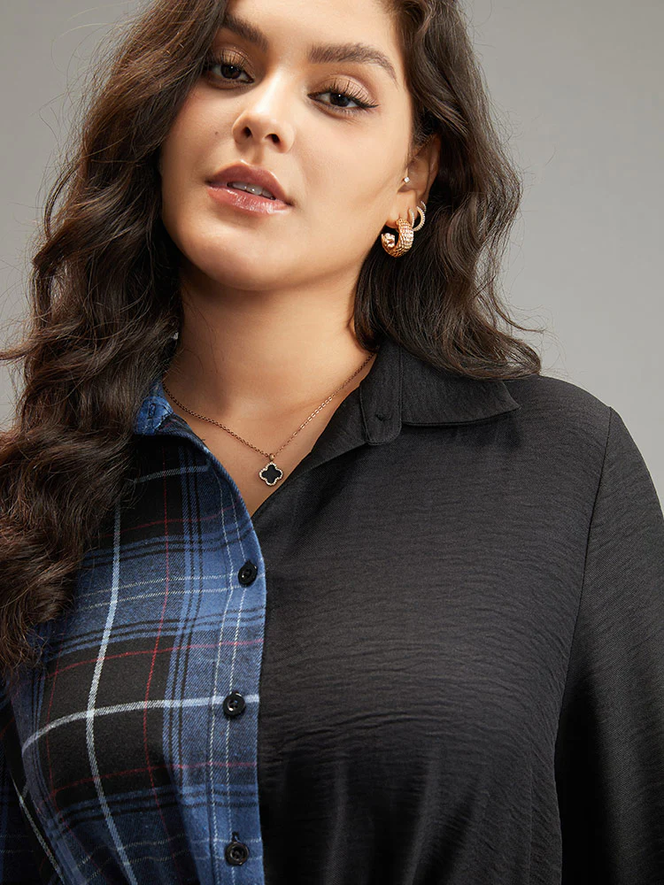 Plaid Patchwork Button Through Pocket Dress - Image 5