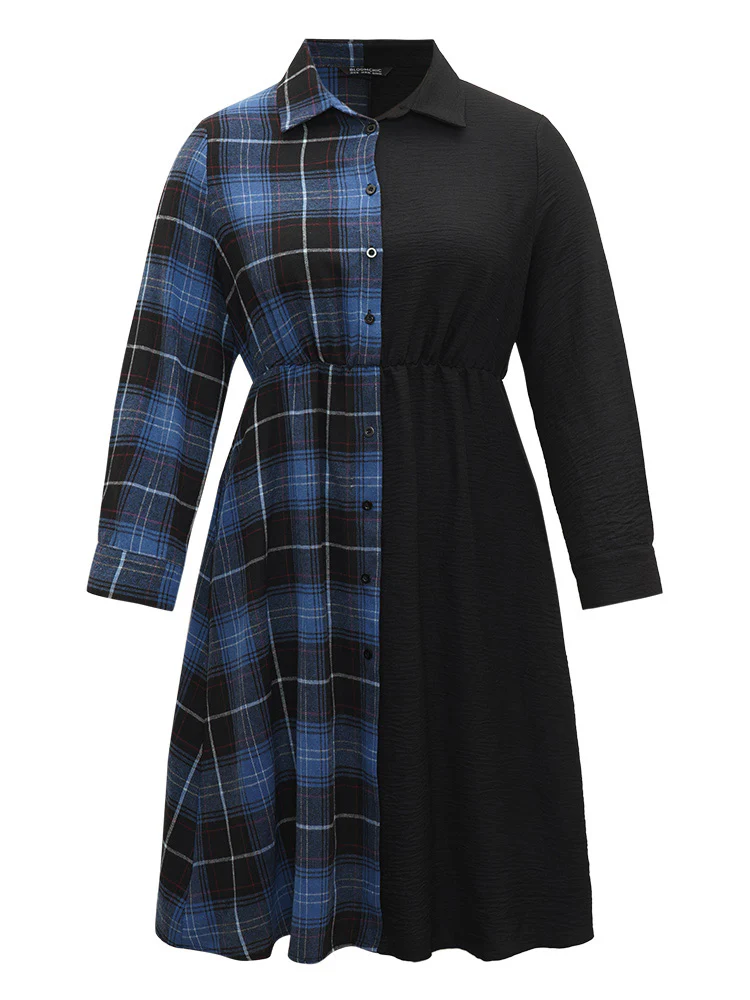 Plaid Patchwork Button Through Pocket Dress - Image 8