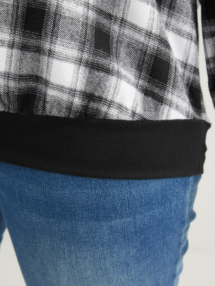 Plaid Patchwork Cold Shoulder Sweatshirt - Image 7