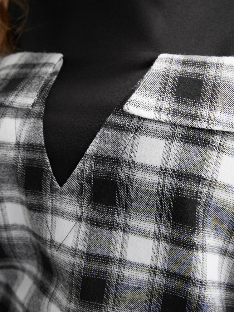 Plaid Patchwork Cold Shoulder Sweatshirt - Image 8