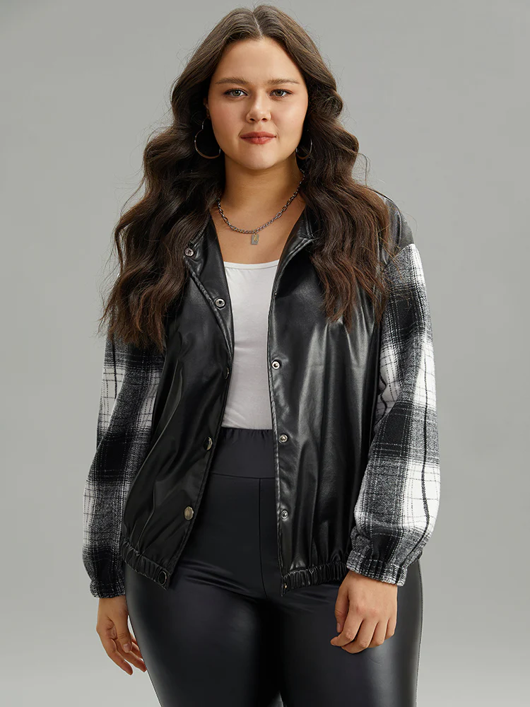 Plaid Patchwork Contrast Button Up Jacket - Image 2
