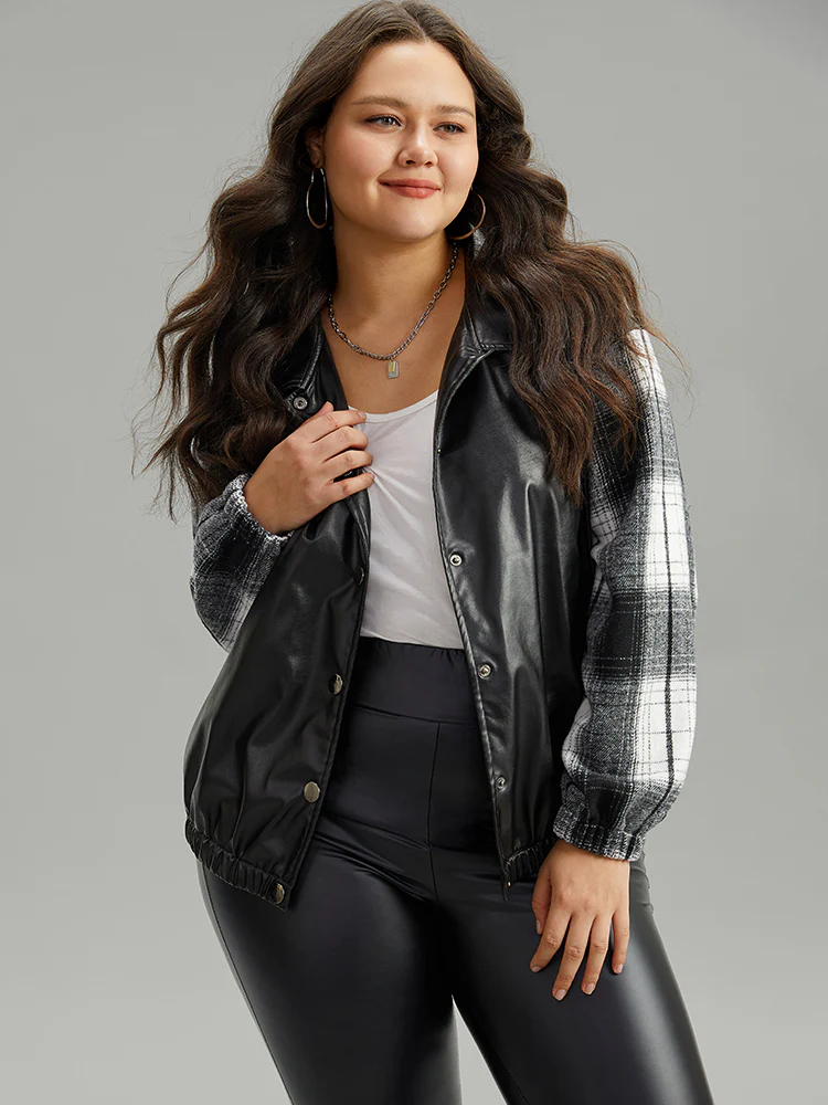 Plaid Patchwork Contrast Button Up Jacket - Image 3