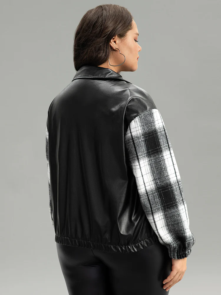 Plaid Patchwork Contrast Button Up Jacket - Image 5