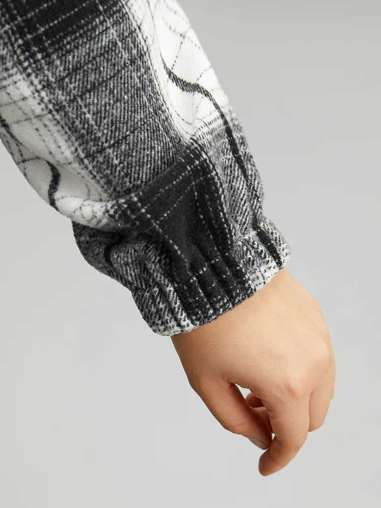 Plaid Patchwork Contrast Button Up Jacket - Image 7