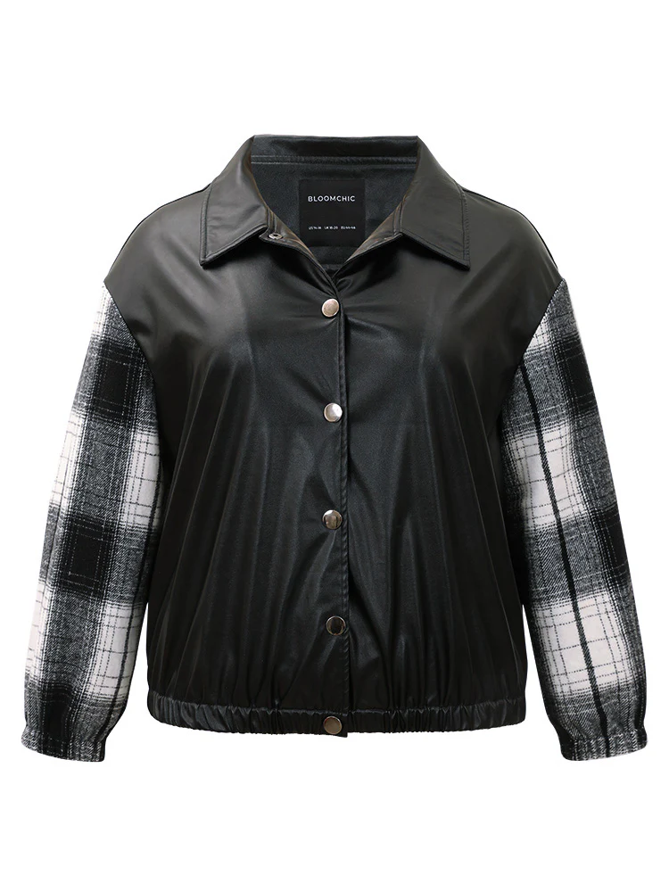 Plaid Patchwork Contrast Button Up Jacket - Image 9