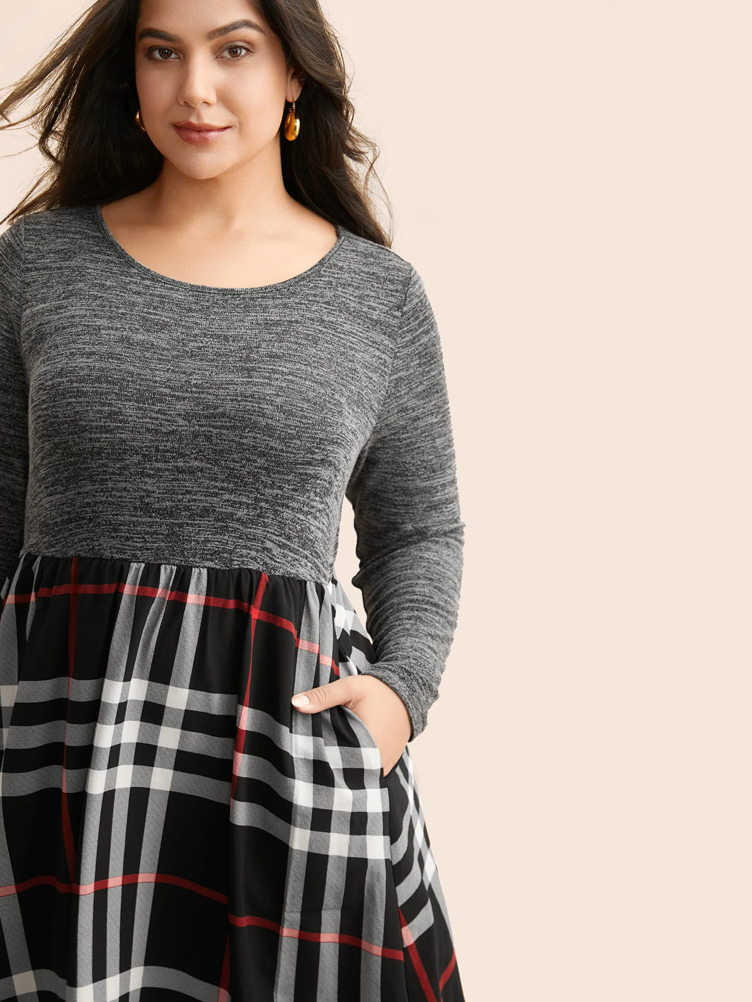 Plaid Patchwork Elastic Waist Dress - Image 2