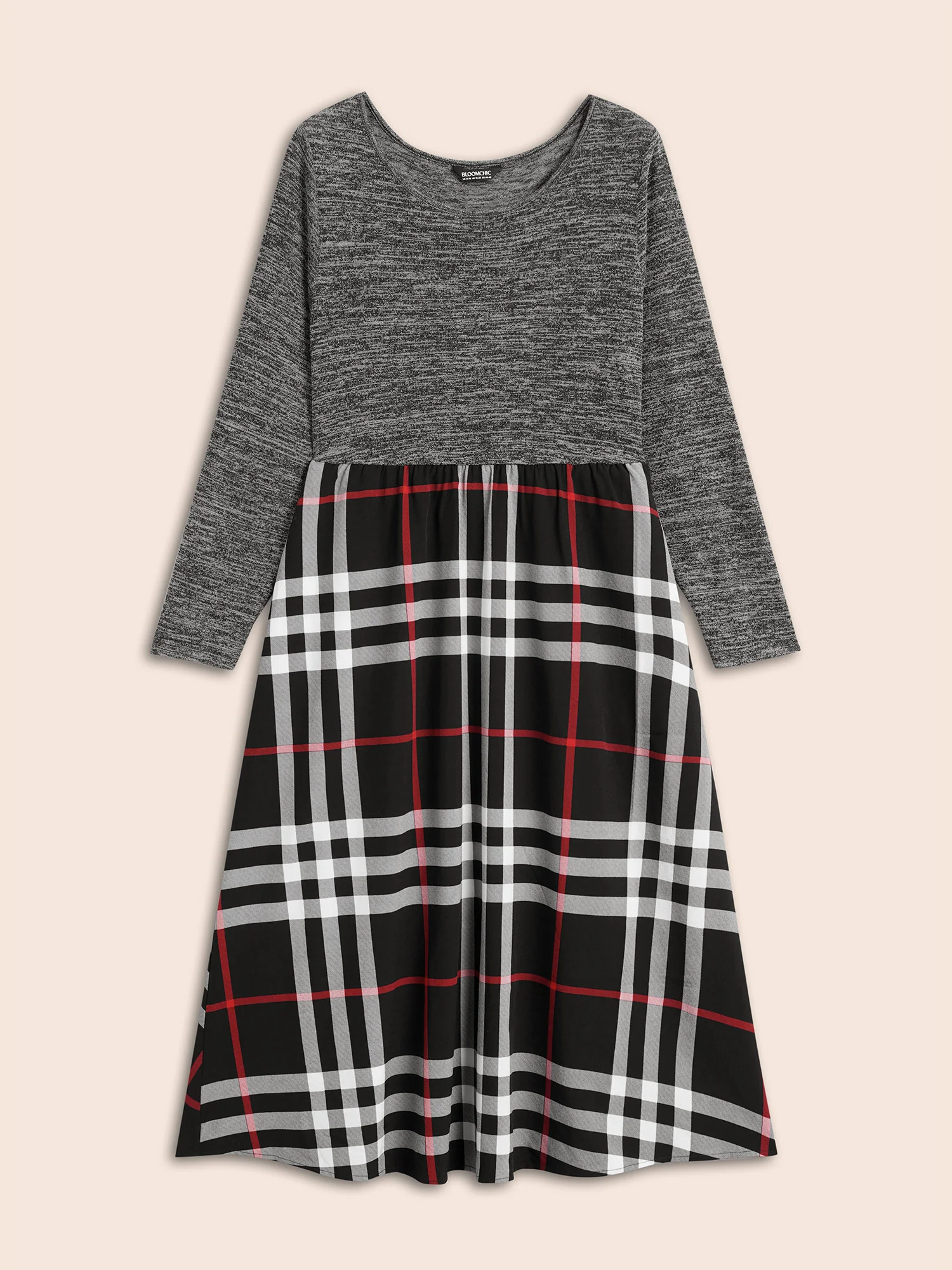 Plaid Patchwork Elastic Waist Dress - Image 7