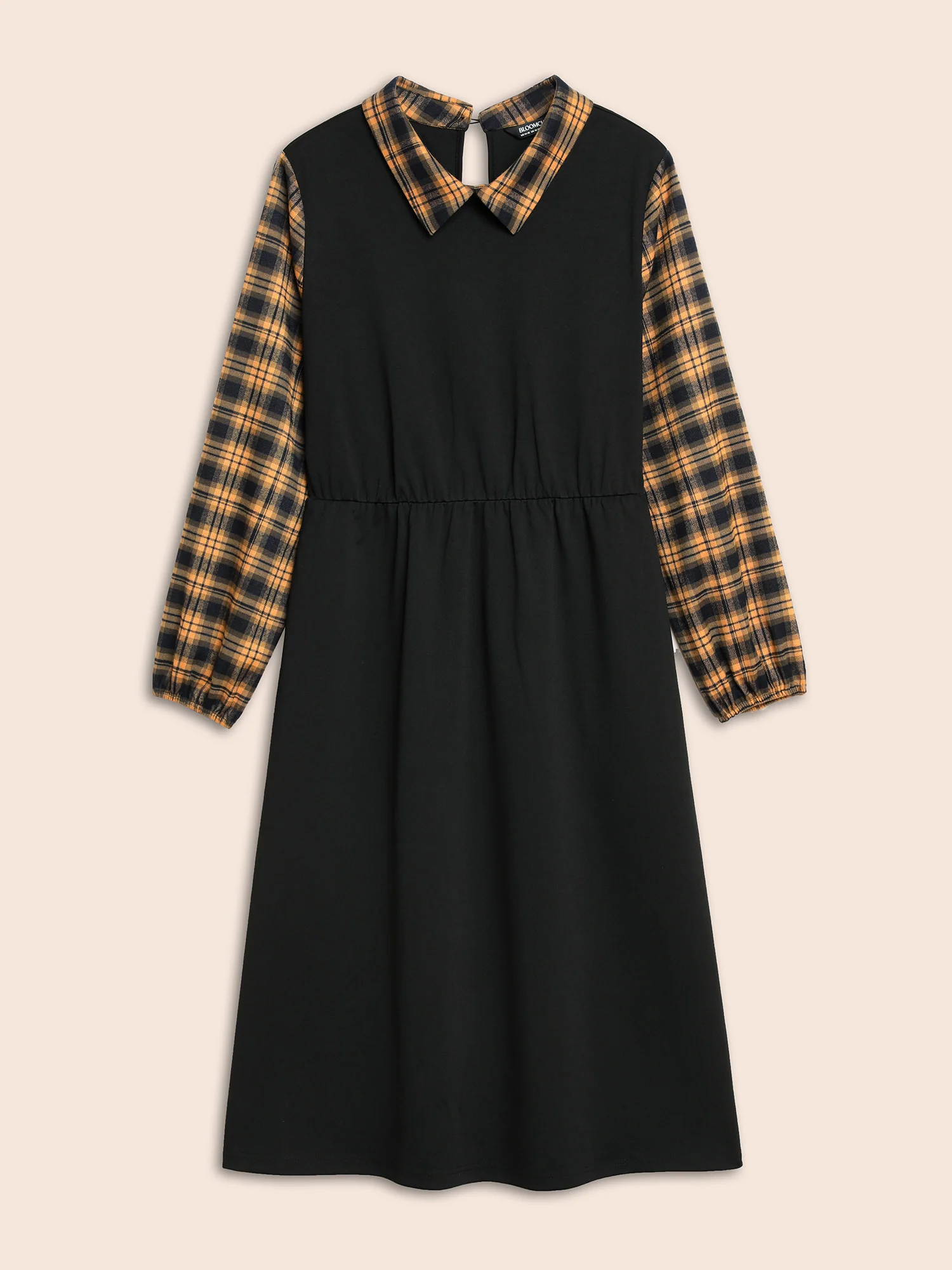 Plaid Patchwork Elastic Waist Midi Dress - Image 7