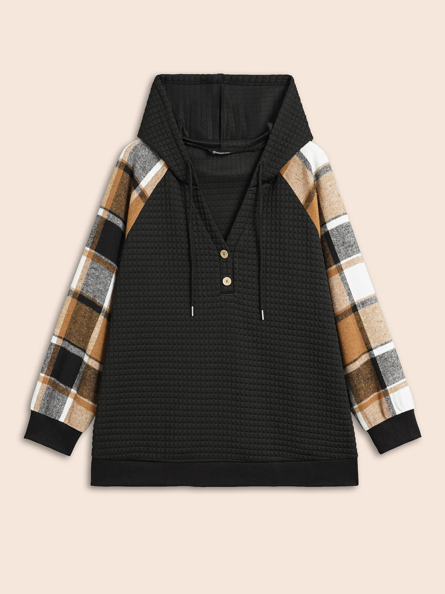 Plaid Patchwork Hooded Raglan Sleeve Sweatshirt - Image 8