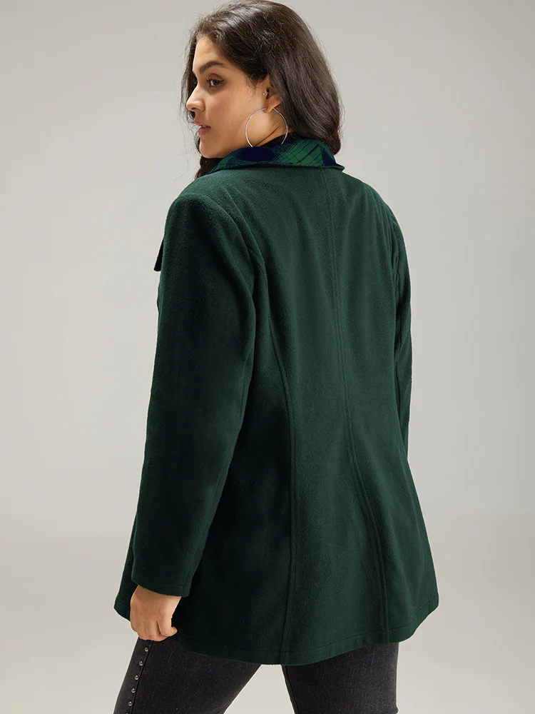 Plaid Patchwork Lapel Collar Zipper Coat - Image 2