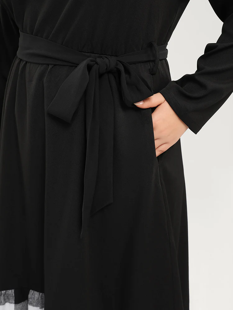 Plaid Patchwork Pocket Belted Asymmetrical Hem Dress - Image 6