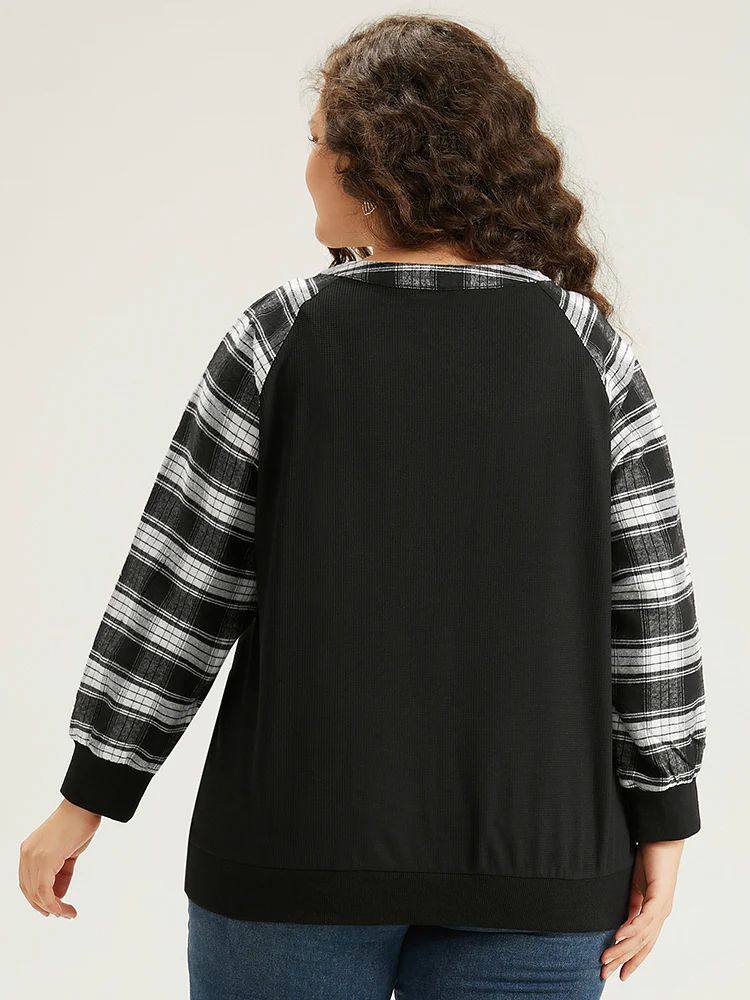 Plaid Patchwork Pocket Zipper Fly Jacket - Image 2