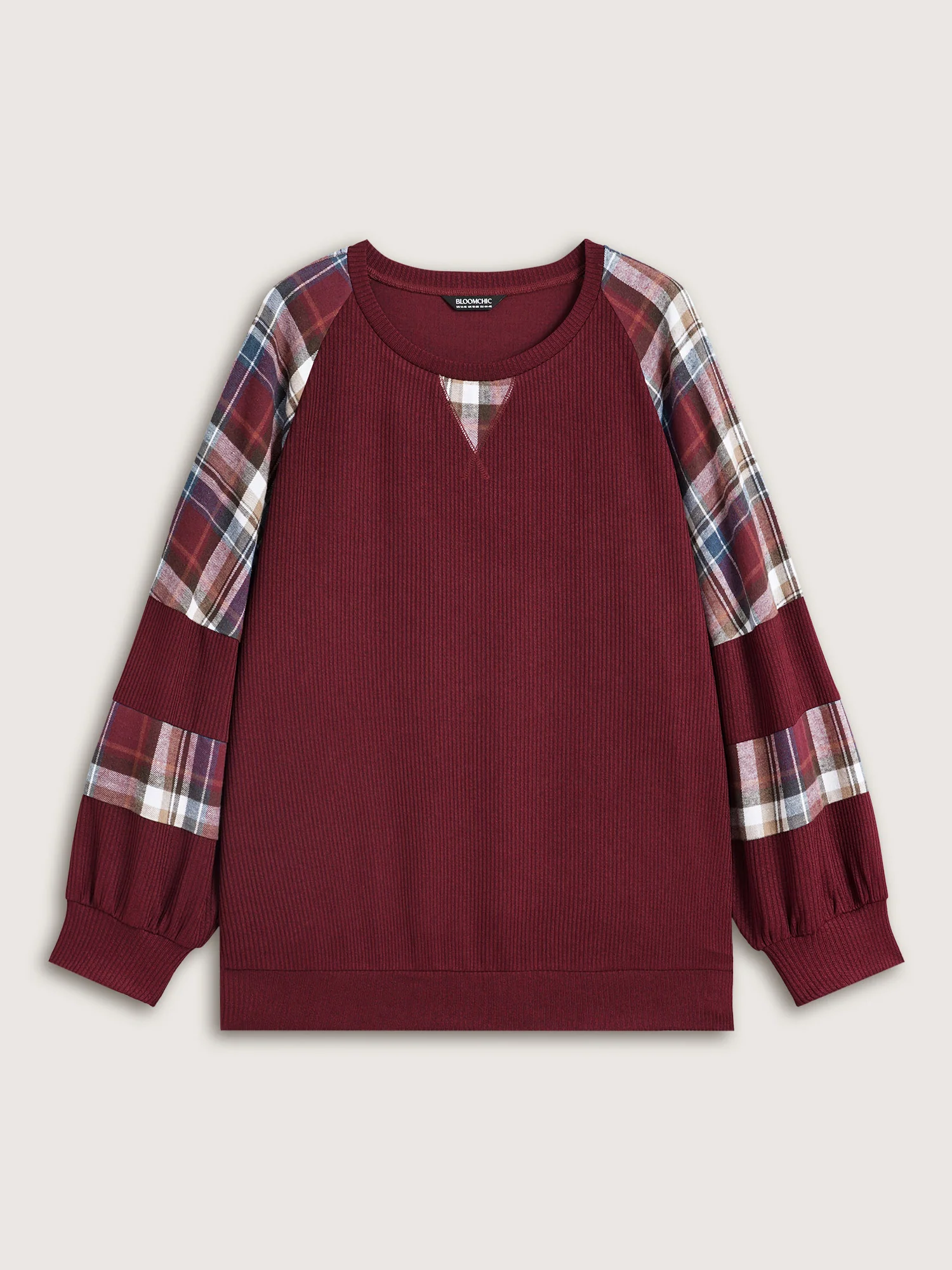 Plaid Patchwork Raglan Sleeve Sweatshirt - Image 5