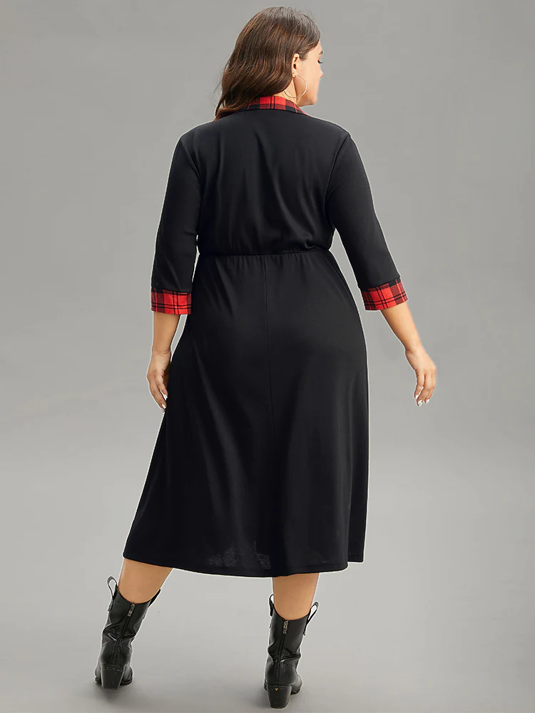 Plaid Patchwork Shirt Collar Button Up Dress - Image 2