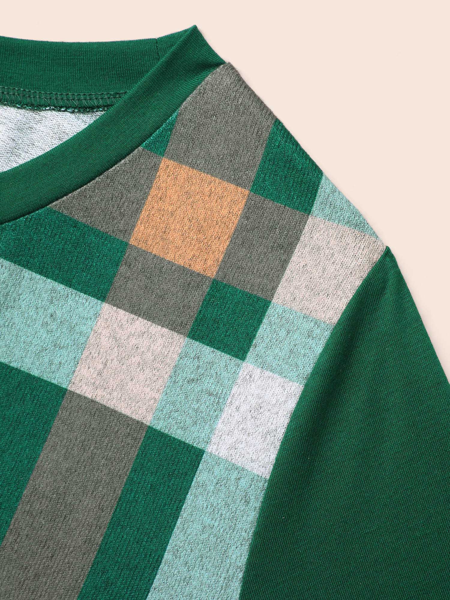Plaid Patchwork Solid Long-Sleeves Tee - Image 7