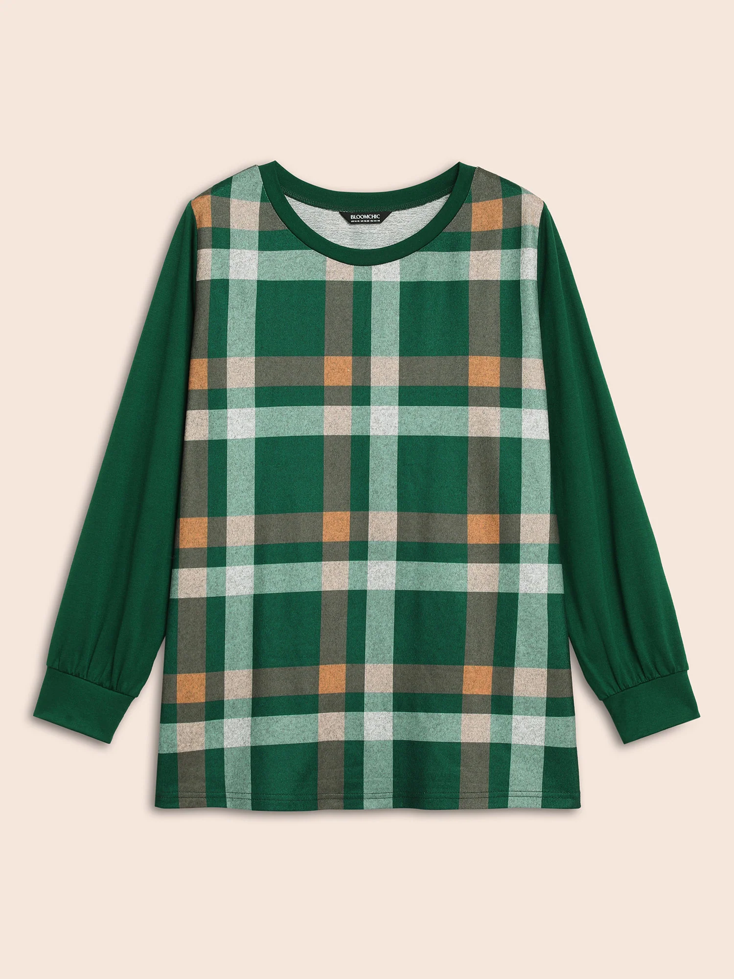 Plaid Patchwork Solid Long-Sleeves Tee - Image 8