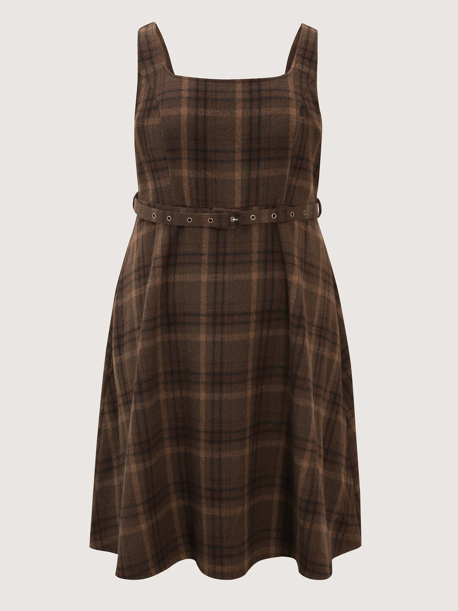 Plaid Pattern Adjustable Belt Midi Dress - Image 8