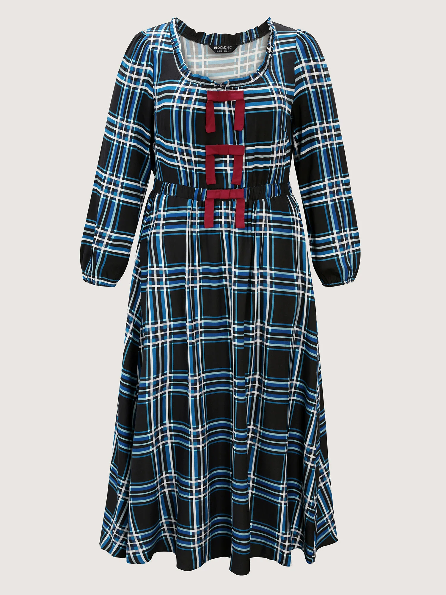 Plaid Pattern Bowknot Pockets Maxi Dress - Image 7