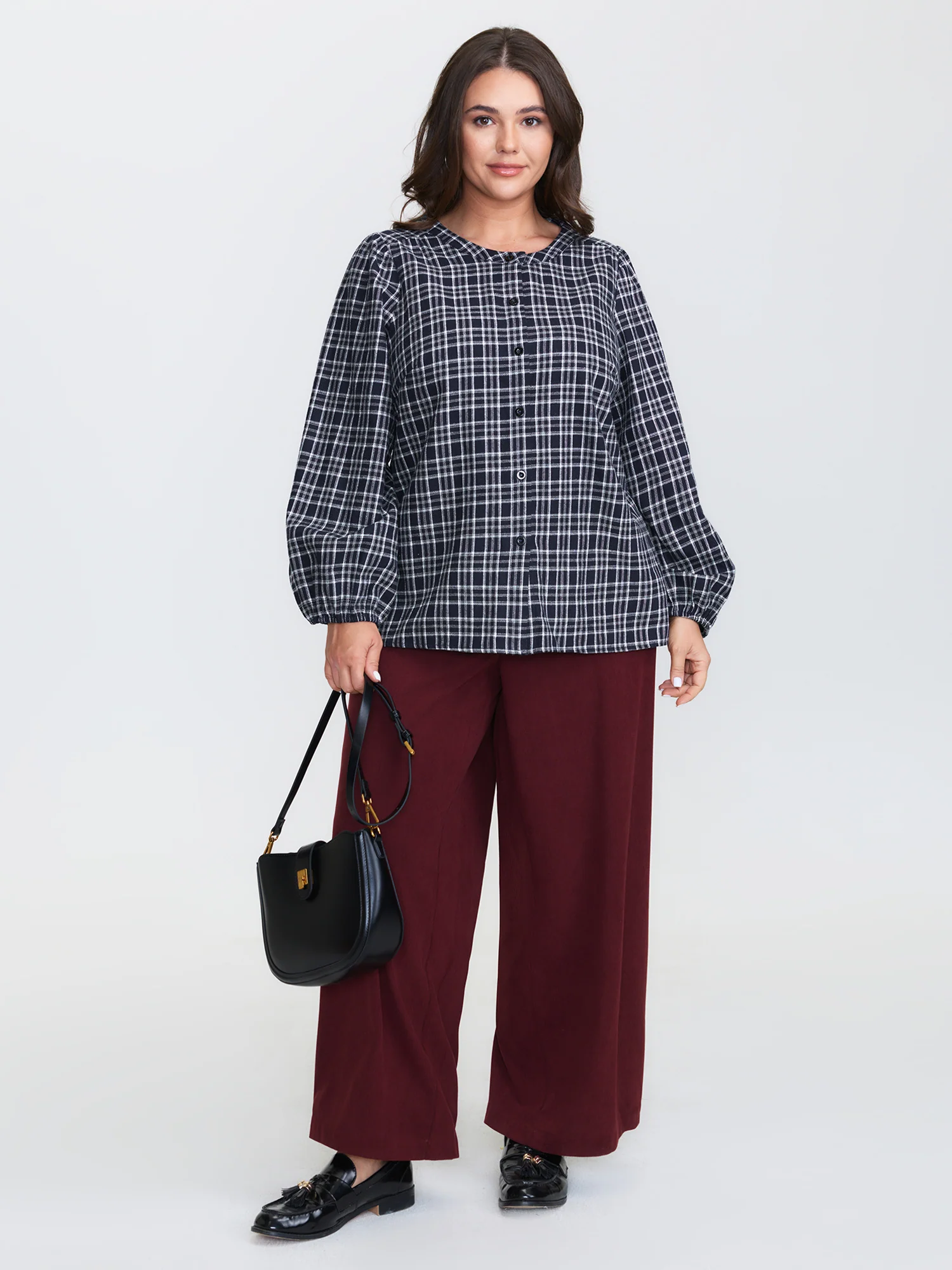 Plaid Pattern Button-Down Blouse - Image 3