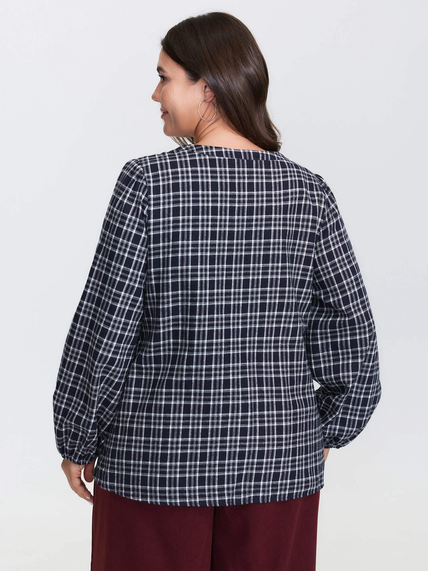 Plaid Pattern Button-Down Blouse - Image 5