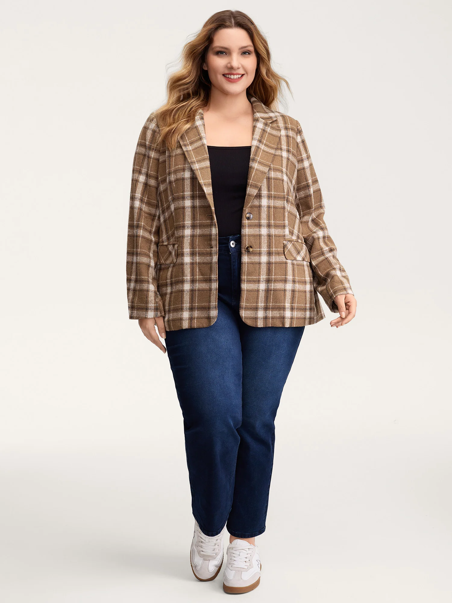 Plaid Pattern Button-Front Blazer - Image 3