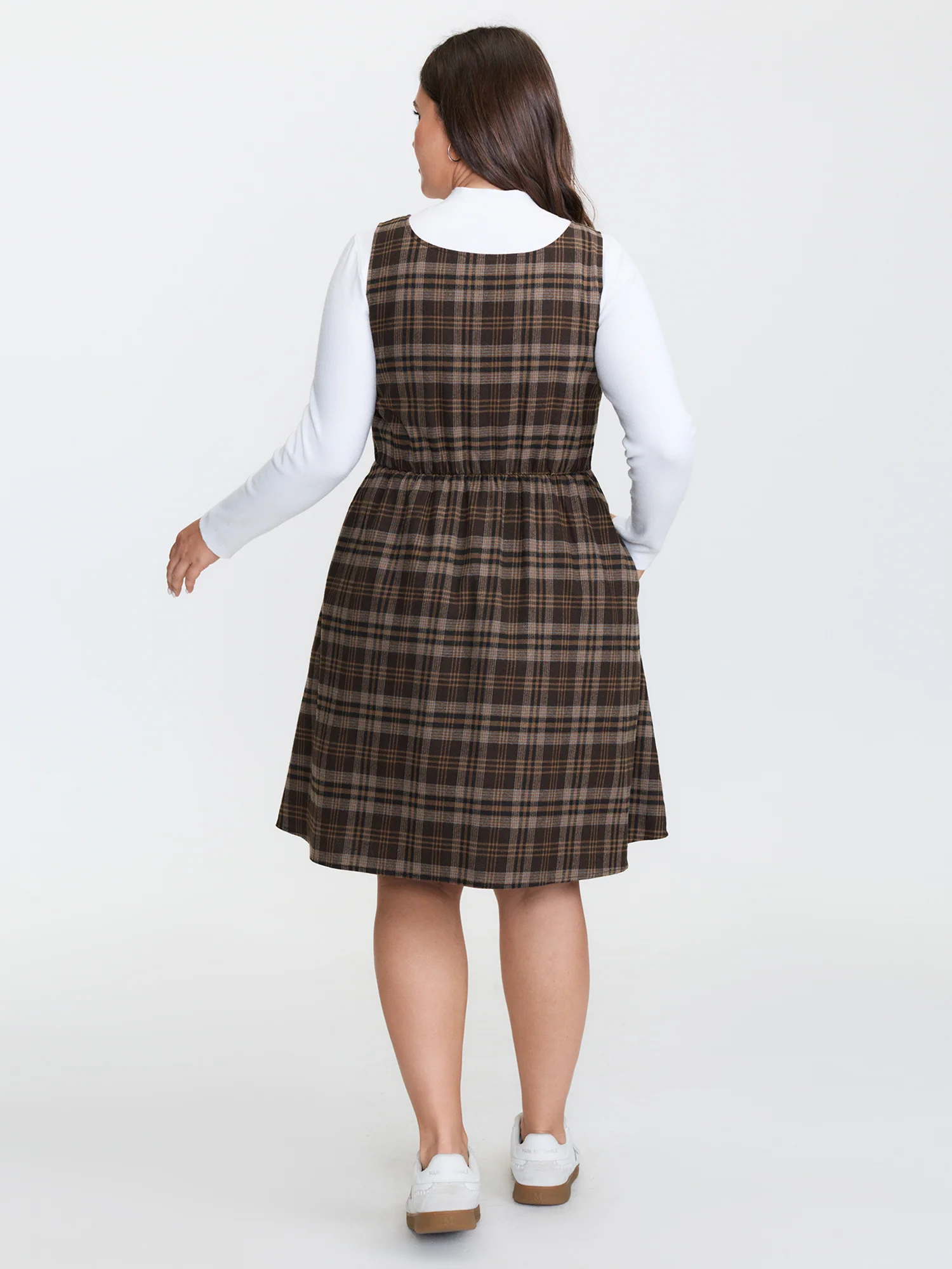 Plaid Pattern Button Pockets Mini Dress - Image 4