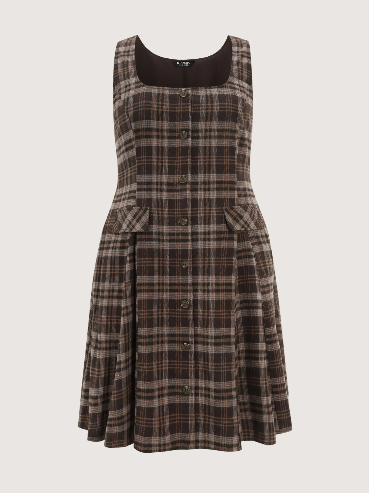 Plaid Pattern Button Pockets Mini Dress - Image 7