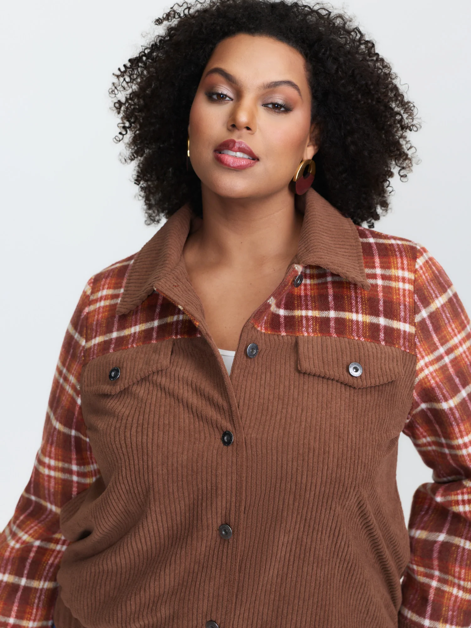 Plaid Pattern Contrast Button Coat - Image 2