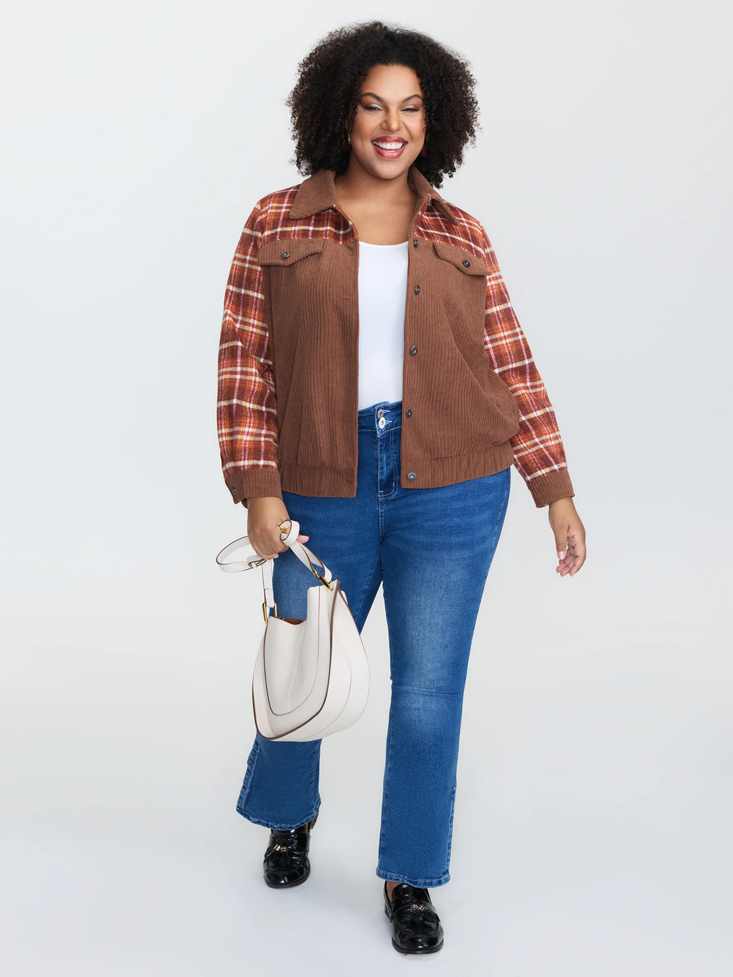 Plaid Pattern Contrast Button Coat - Image 3