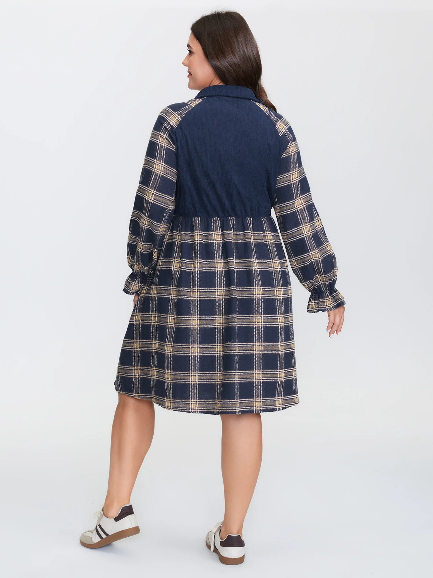 Plaid Pattern Contrast Shirt Midi Dress - Image 5